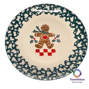 Vintage Gingerbread Tienshan Folk Craft China Desert Salad Plate Green Christmas